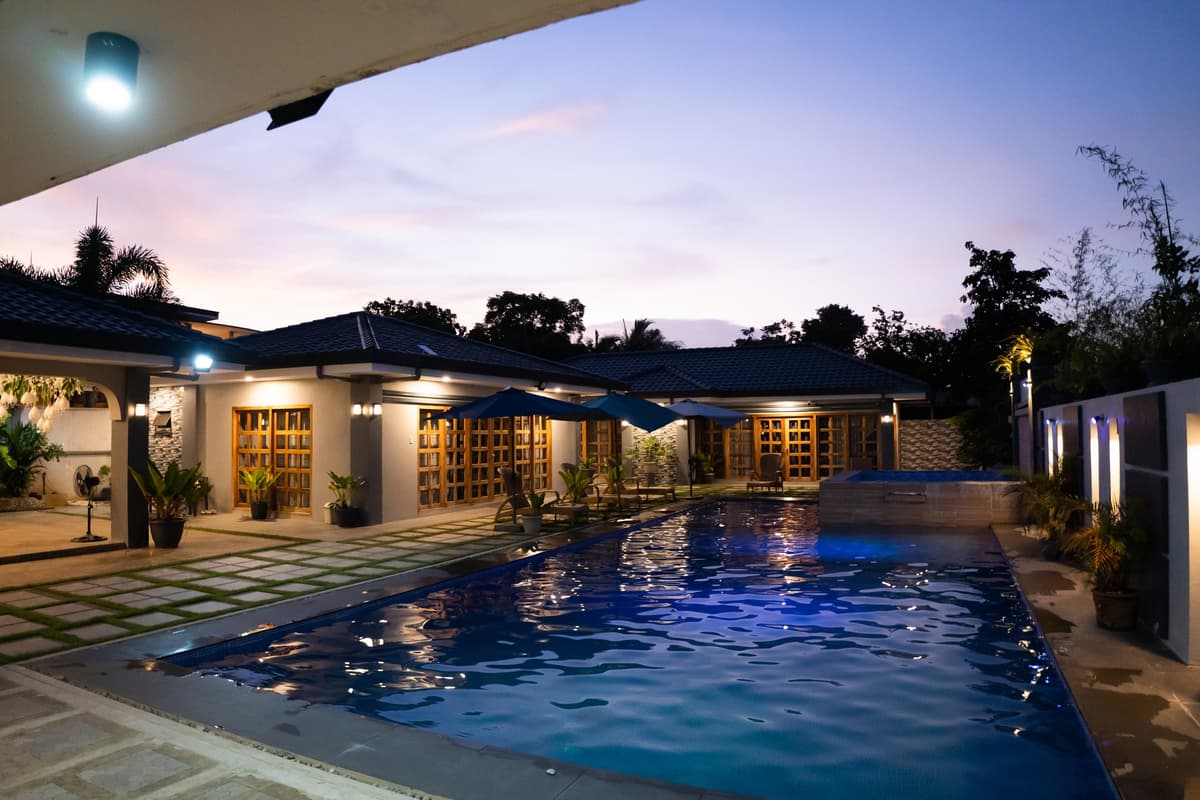 Pool area at twilight